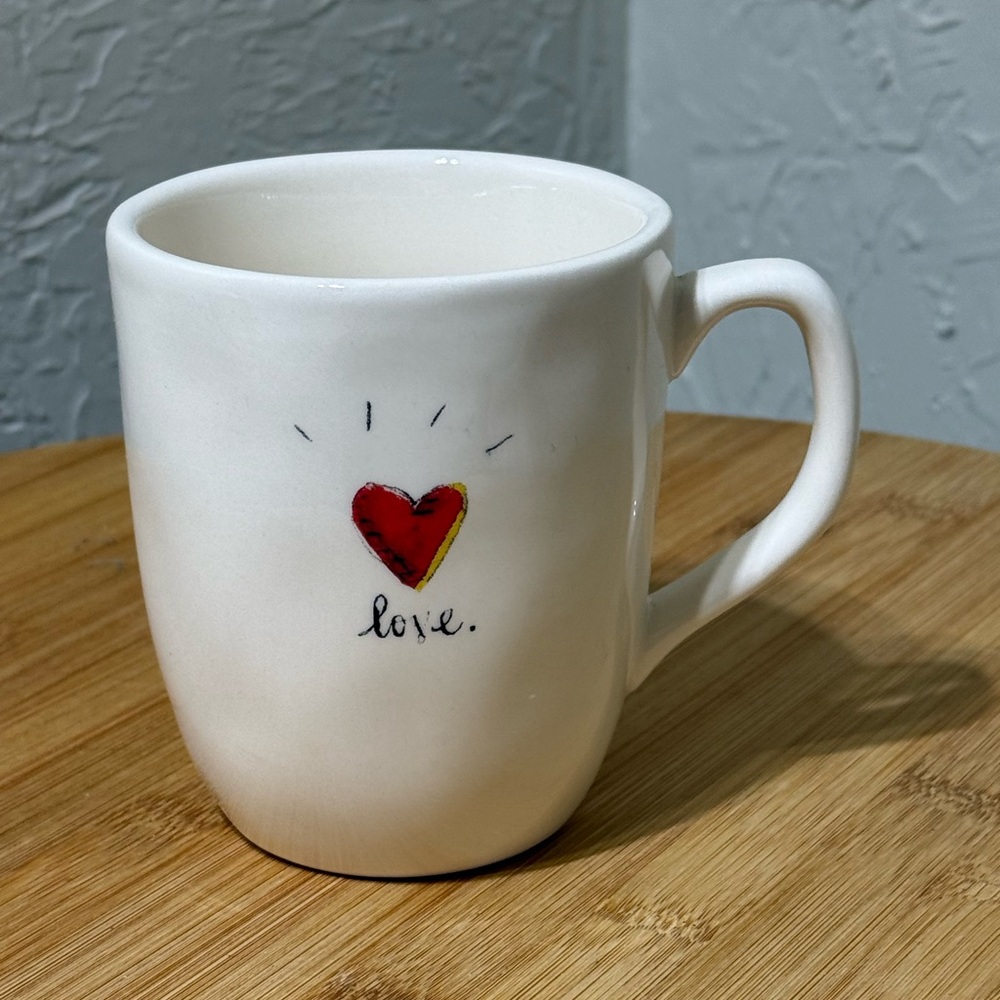 Rae Dunn/Magenta Heart Design Ceramic Mug - “Love” w/Inscription